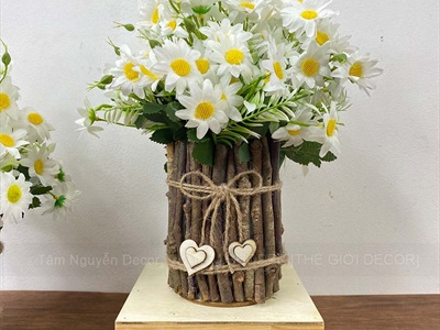 Chậu hoa cúc quấn nhánh cây Handmade [Loại 1] C25cm CHAUHOACS-07